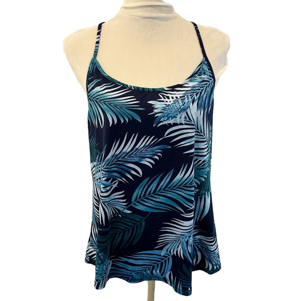 NWT In‎ Bloom by Jonquil Navy/ Aqua PALMS Slinky Knit Tank L